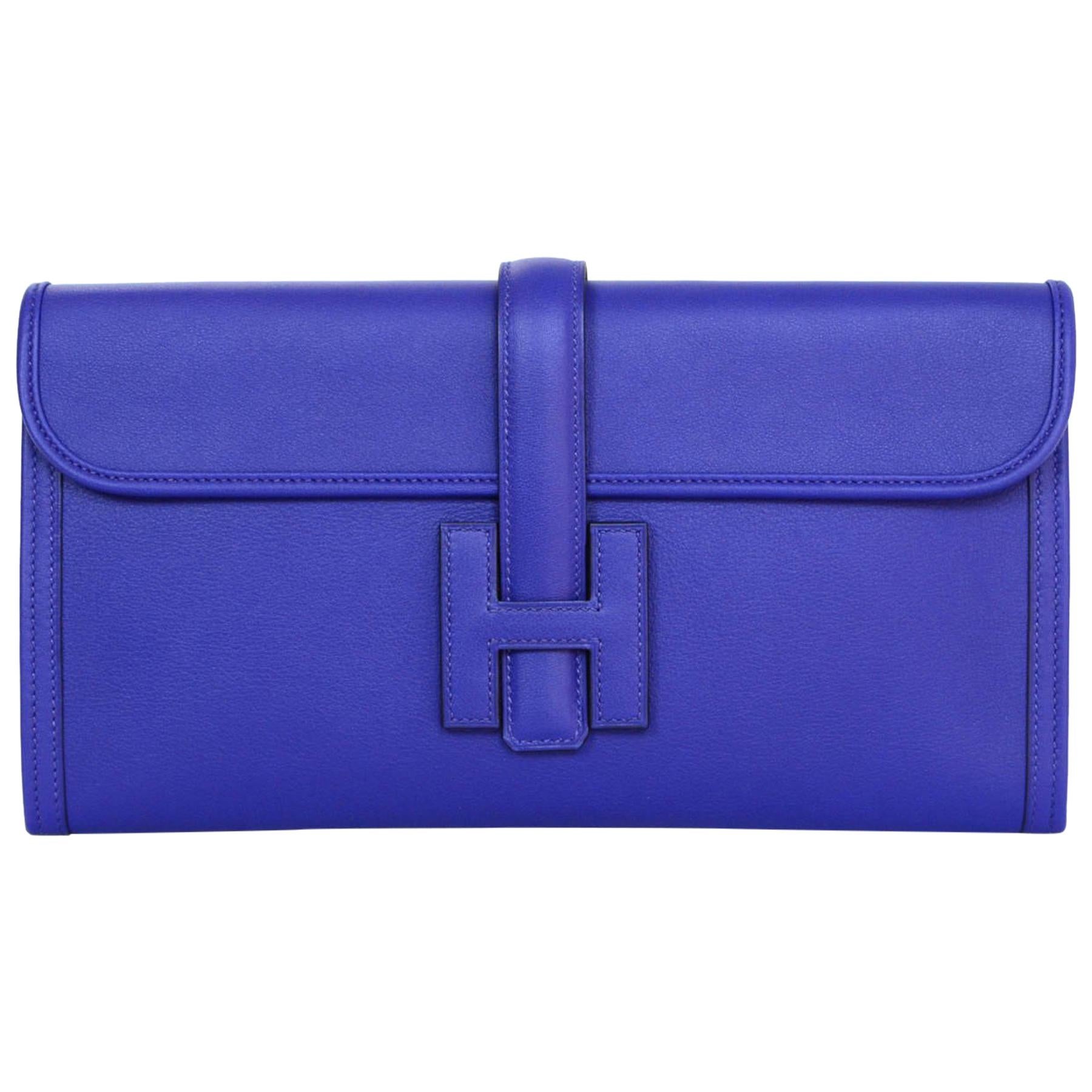 Hermes 2017 Blue Bleu Electrique Swift Leather Jige Elan 29 H Clutch Bag