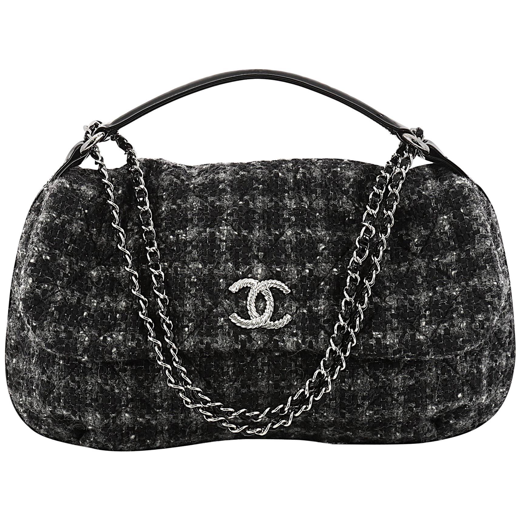Chanel CC Flap Satchel Quilted Tweed Medium