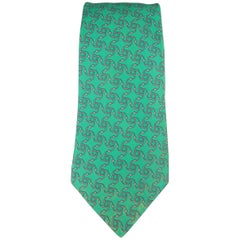Men's HERMES Green & Grey Interlock Pattern Silk Tie