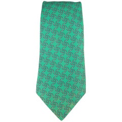 Men's HERMES Green & Grey Interlock Pattern Silk Tie