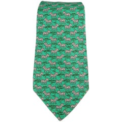 Men's HERMES Green Silk Zebras Print Tie