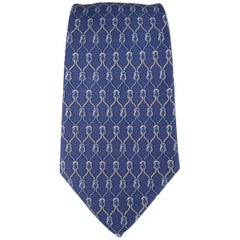 Men's HERMES Navy Blue Square Knot Print Silk Tie