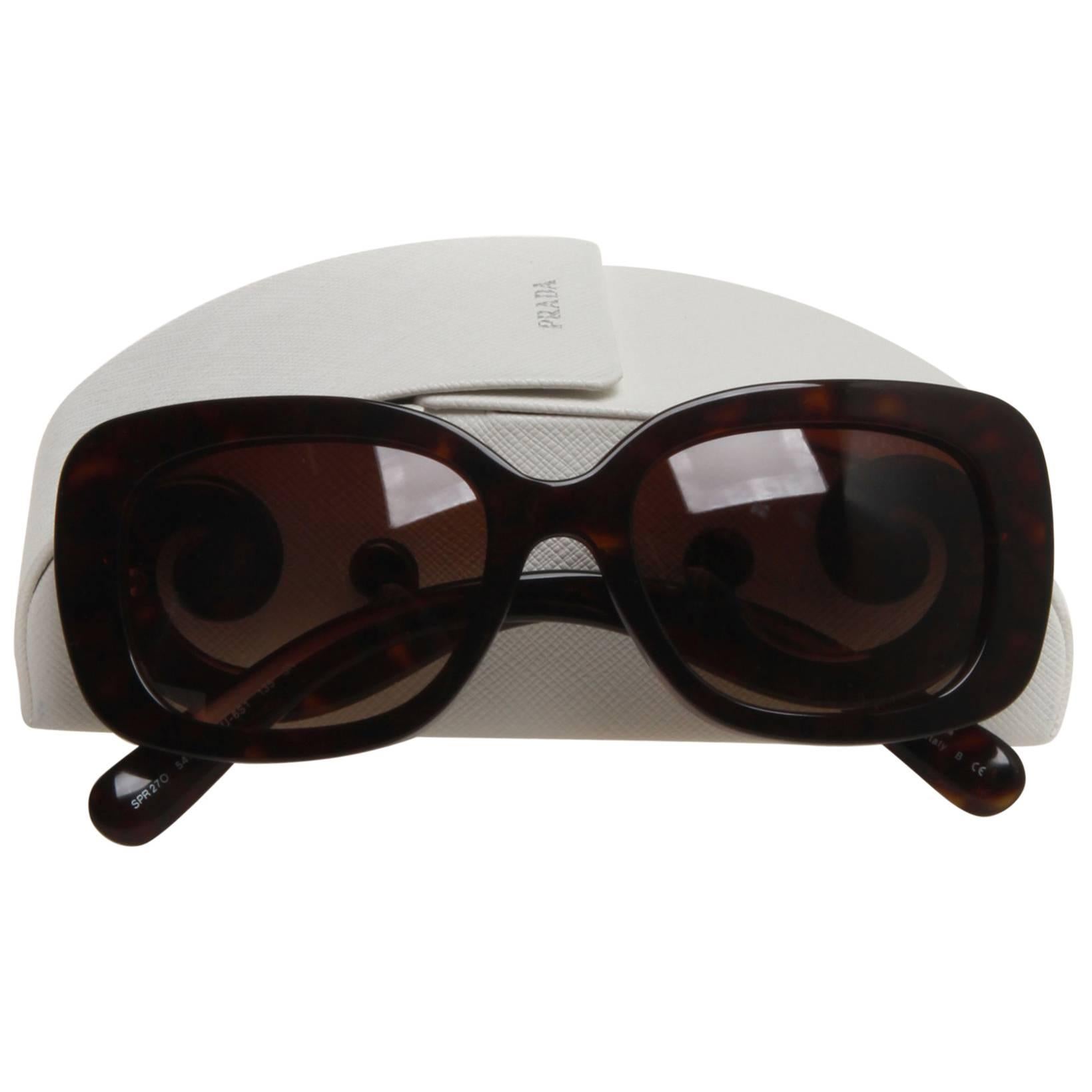 Prada Brown Tortoiseshell Squared Baroque Sunglasses