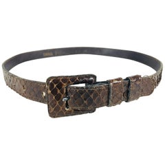 Yves Saint Laurent skinny brown snake skin belt