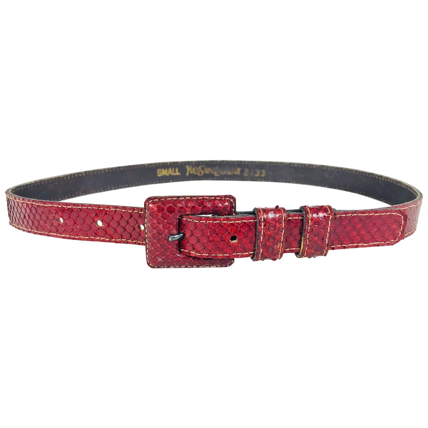 Yves Saint Laurent skinny Red snake skin belt 1970s