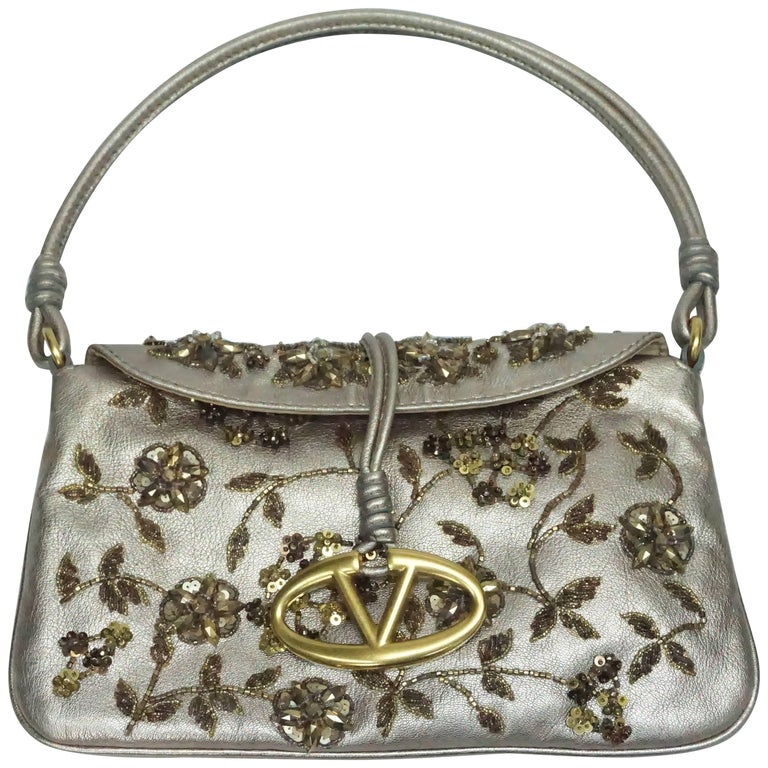 Valentino Garavani, Bags, Vintage Valentino Gold Beaded Floral And Crystal  Clutch
