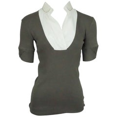 Brunello Cucinelli Olive and White Knit Top - XS