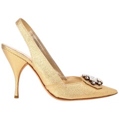 Miu Miu Shoe Metallic Gold Shaped Slingback Brilliant Jeweled Diamante 40 / 10