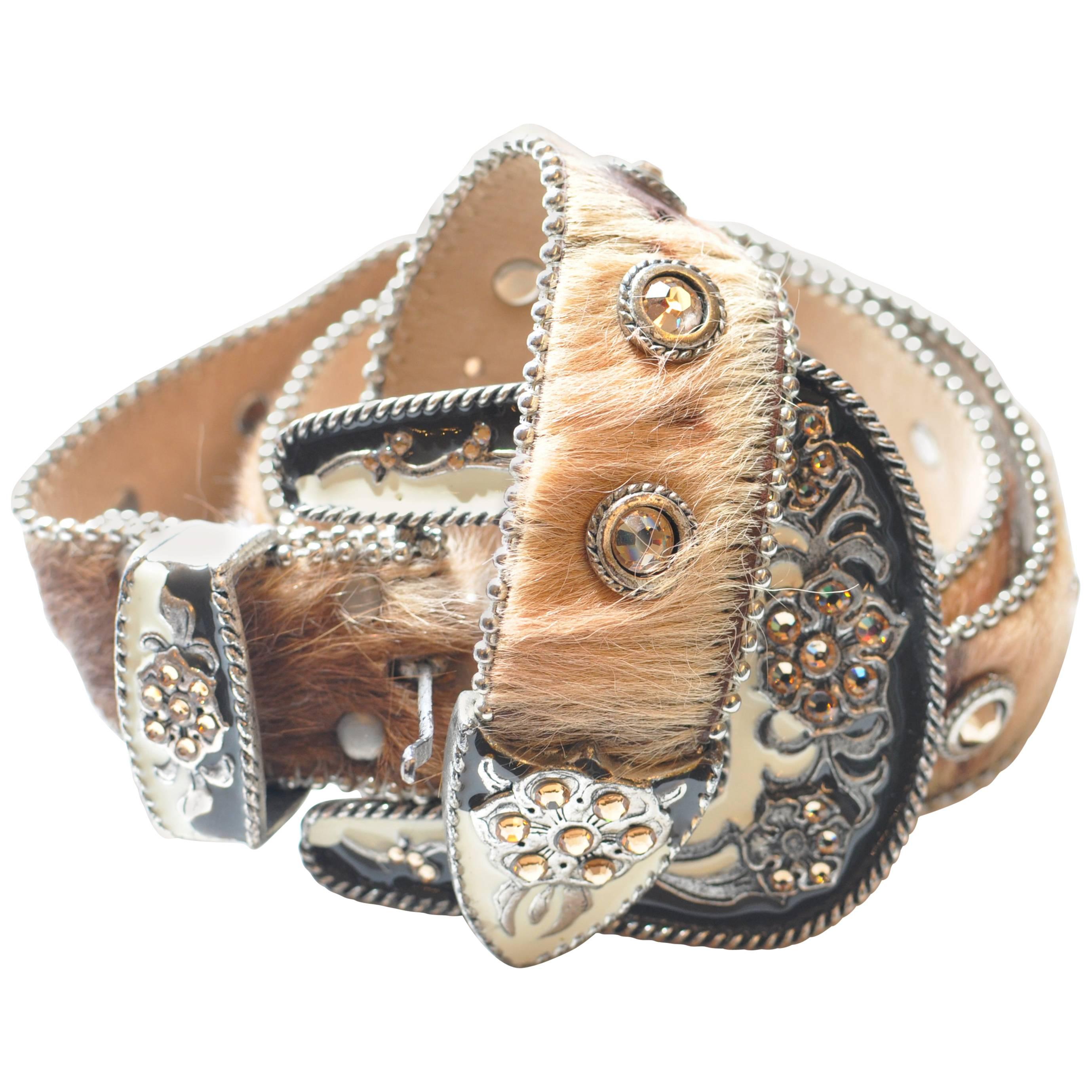 Leatherock Western Pony Hair Belt with Crystals 34"