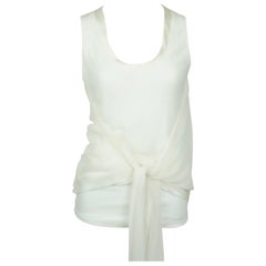 Brunello Cucinelli White Cotton and Silk Layered Tank Top with draping  - M