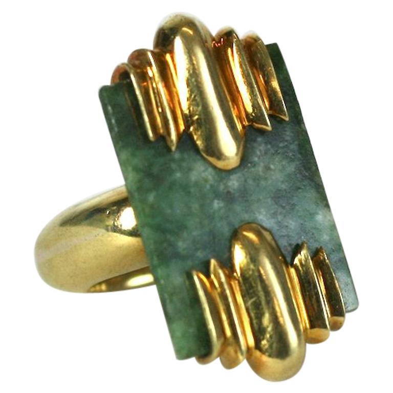 Jade and Gold Modernist Ring