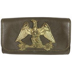 Roger Van S Gold eagle green pebble leather clutch hand bag 1950s NWOT