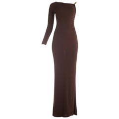Gianni Versace brown jersey one-sleeve evening dress, A / W 1996