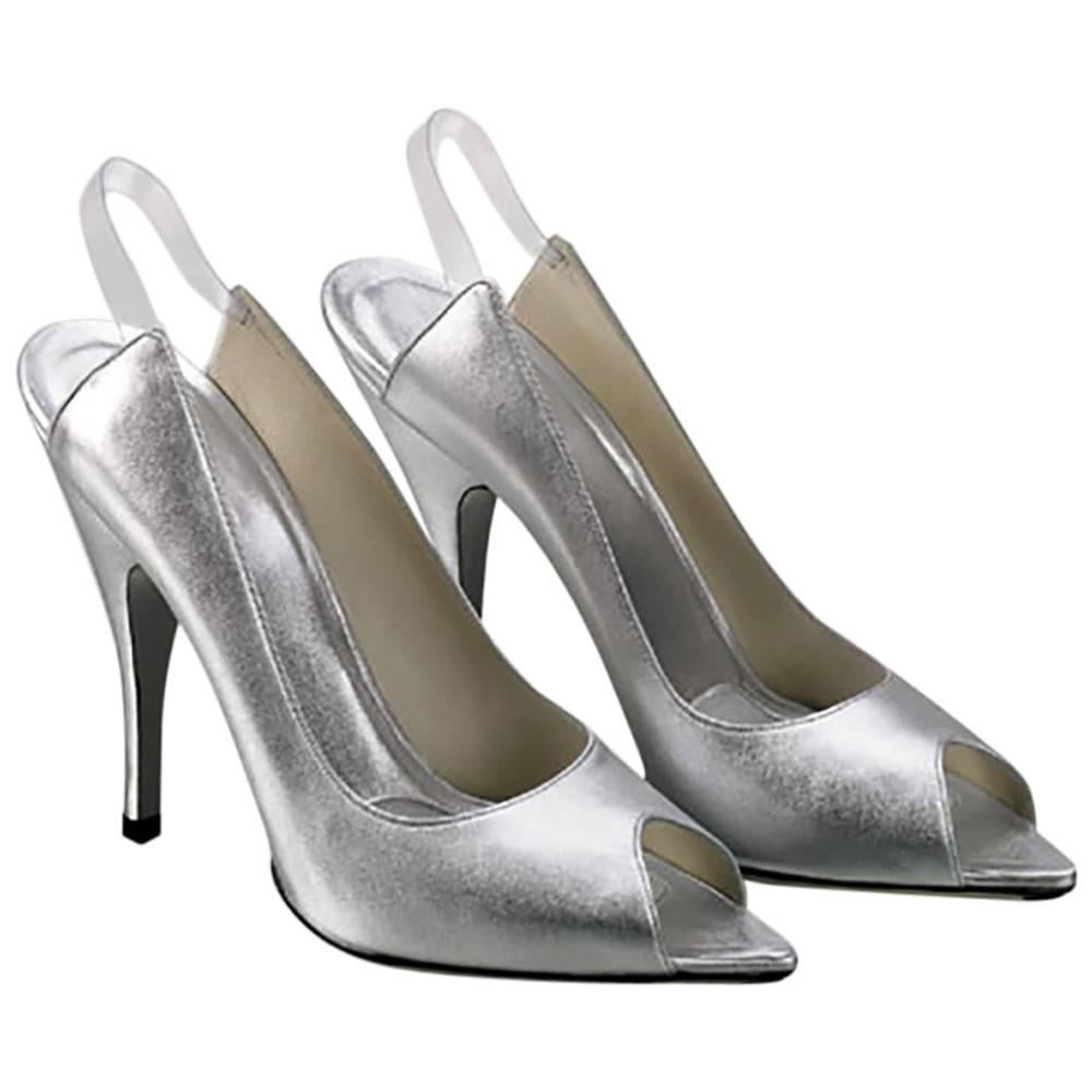 S/S 2003 TOM FORD for GUCCI SILVER LEATHER OPEN TOE SHOES