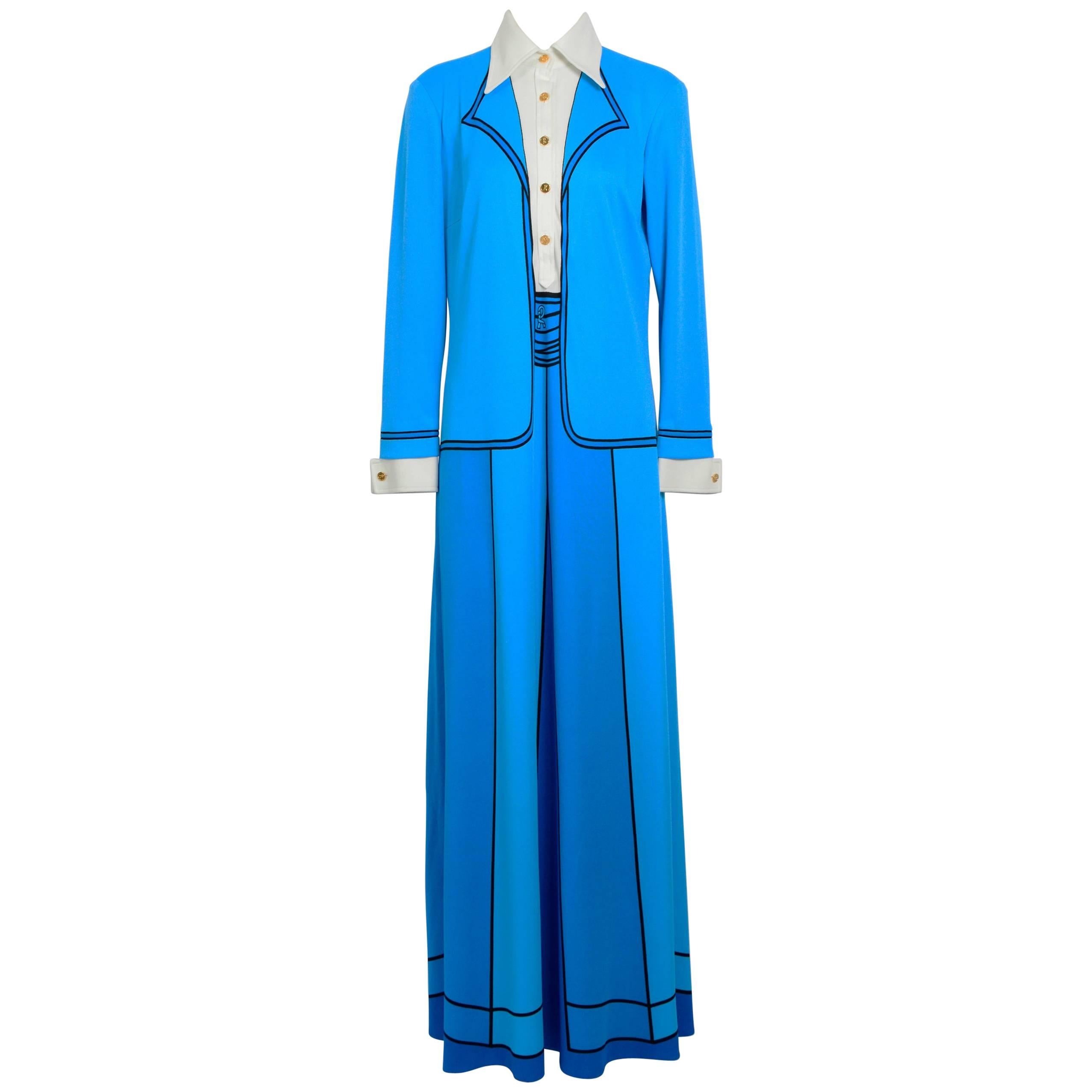 Roberta di Camerino vintage bleu trompe l'oeil jersey dress