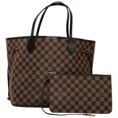 Louis Vuitton Damier Ebene Neverfull MM with Pouch Shoulder Tote Bag