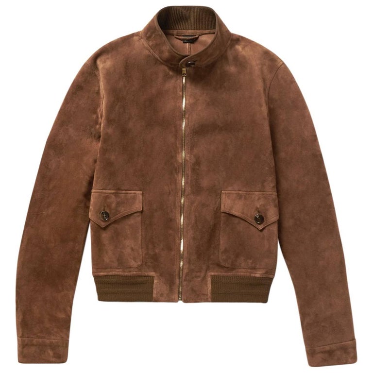 New Gucci Men's Goat Suede Brown Bomber Jacket 54 - US 44 For Sale at ...