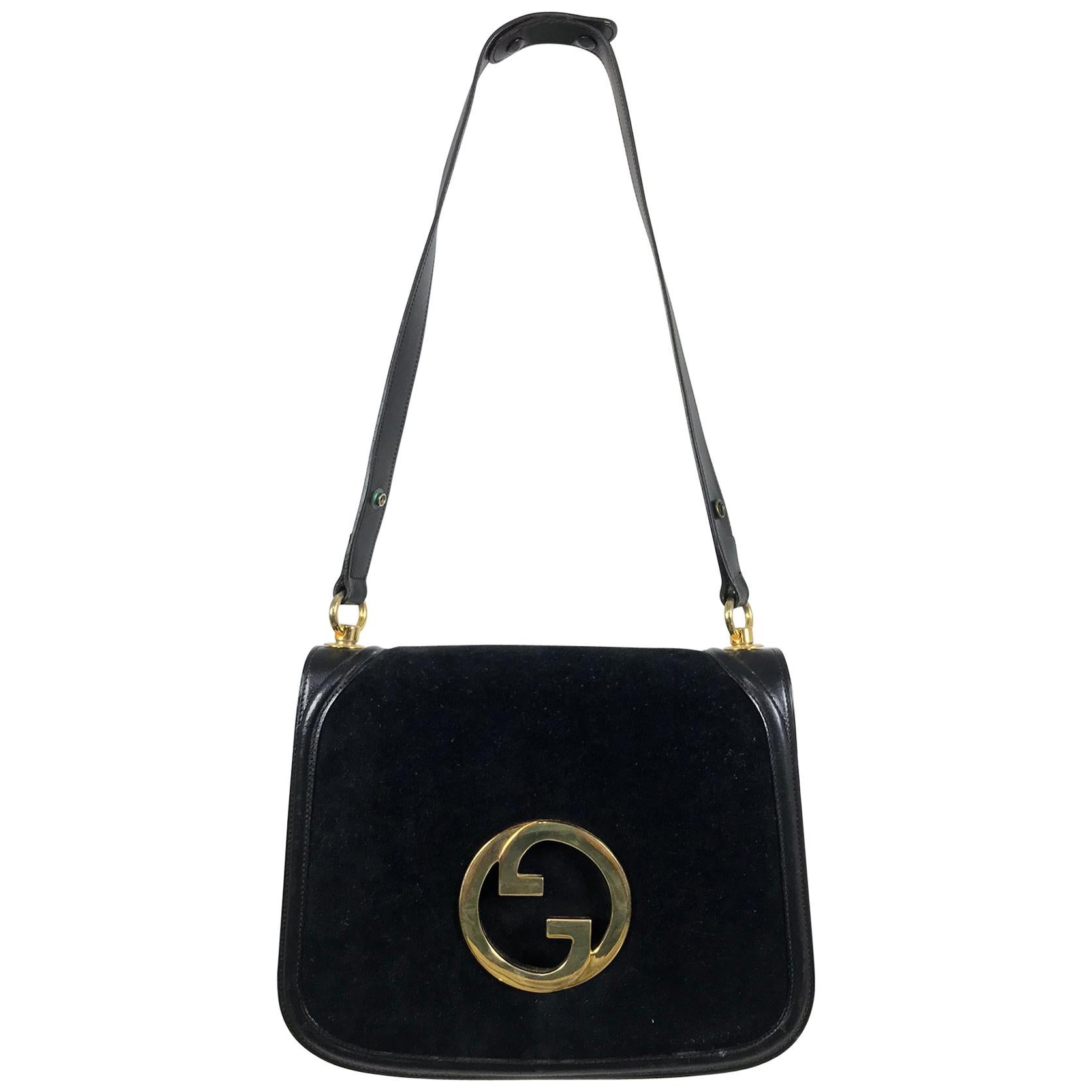 Gucci black suede and leather Blondie shoulder bag with gold hardware, 1970s 