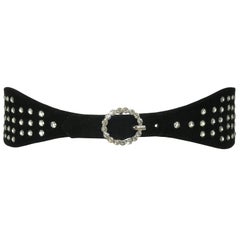 Yves Saint Laurent Vintage Rhinestone Studded Black Suede Corset Belt