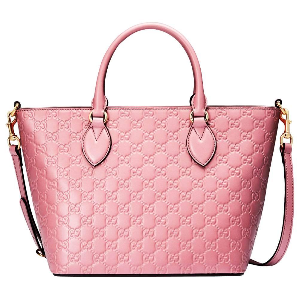 New Gucci Signature Candy Pink Top Handle Tote Bag 