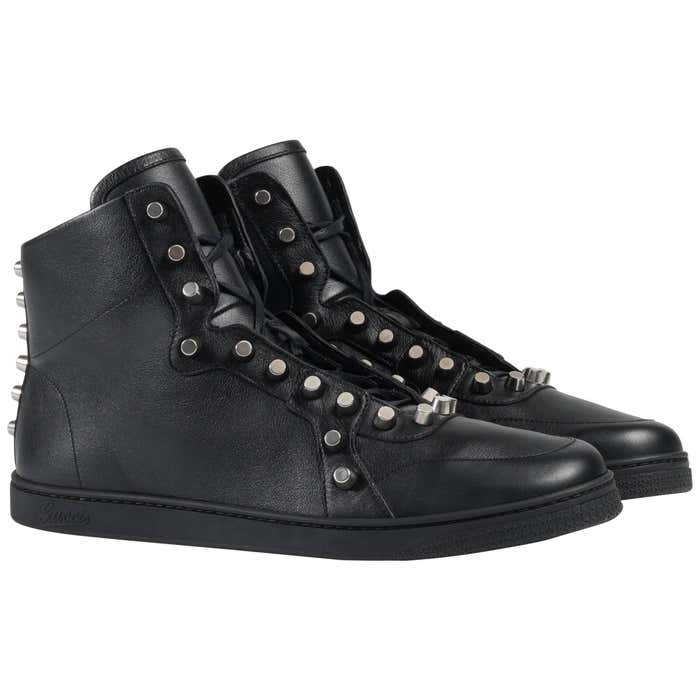 New Gucci Men's Leather Black High-Top Sneakers with Studs sizes G 7, 8 ...