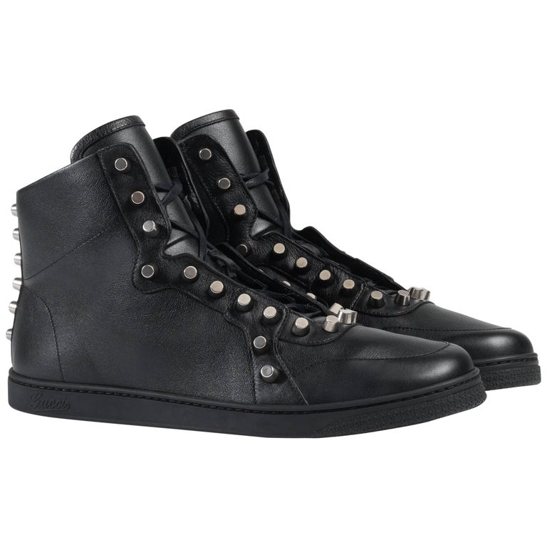 New Gucci Men's Leather Black High-Top Sneakers with Studs sizes G 7, 8 /  US 8 9 For Sale at 1stDibs