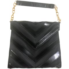 Vintage Valentino Garavani black enamel leather and fabric combo chevron handbag