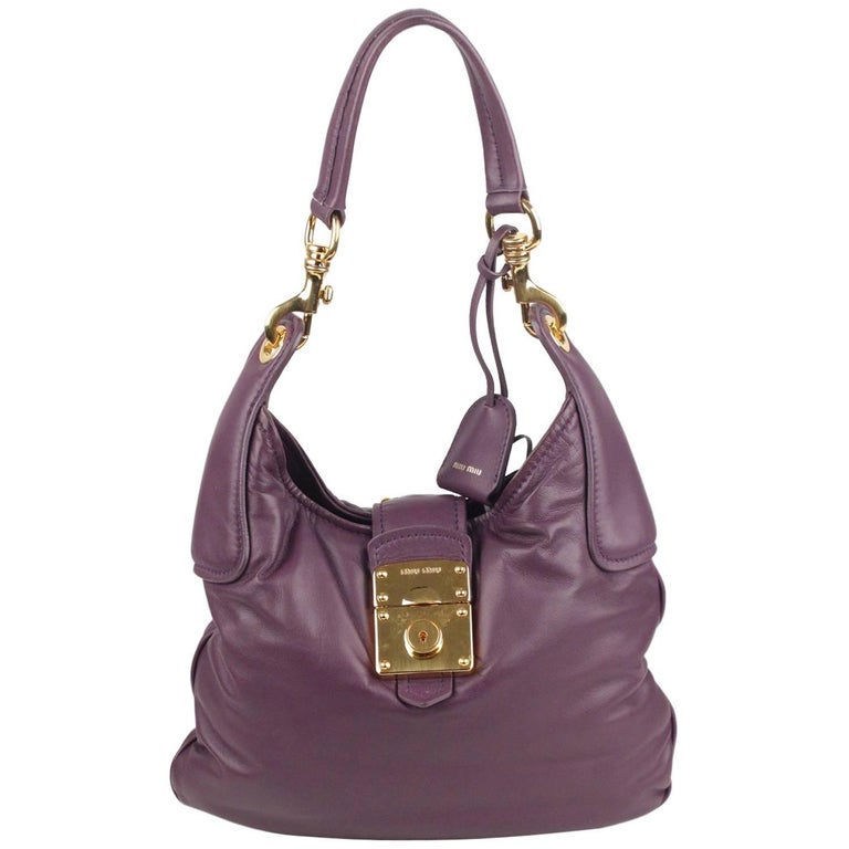 MIU MIU Purple Padded Nappa Leather Hobo Shoulder Bag For Sale at 1stDibs