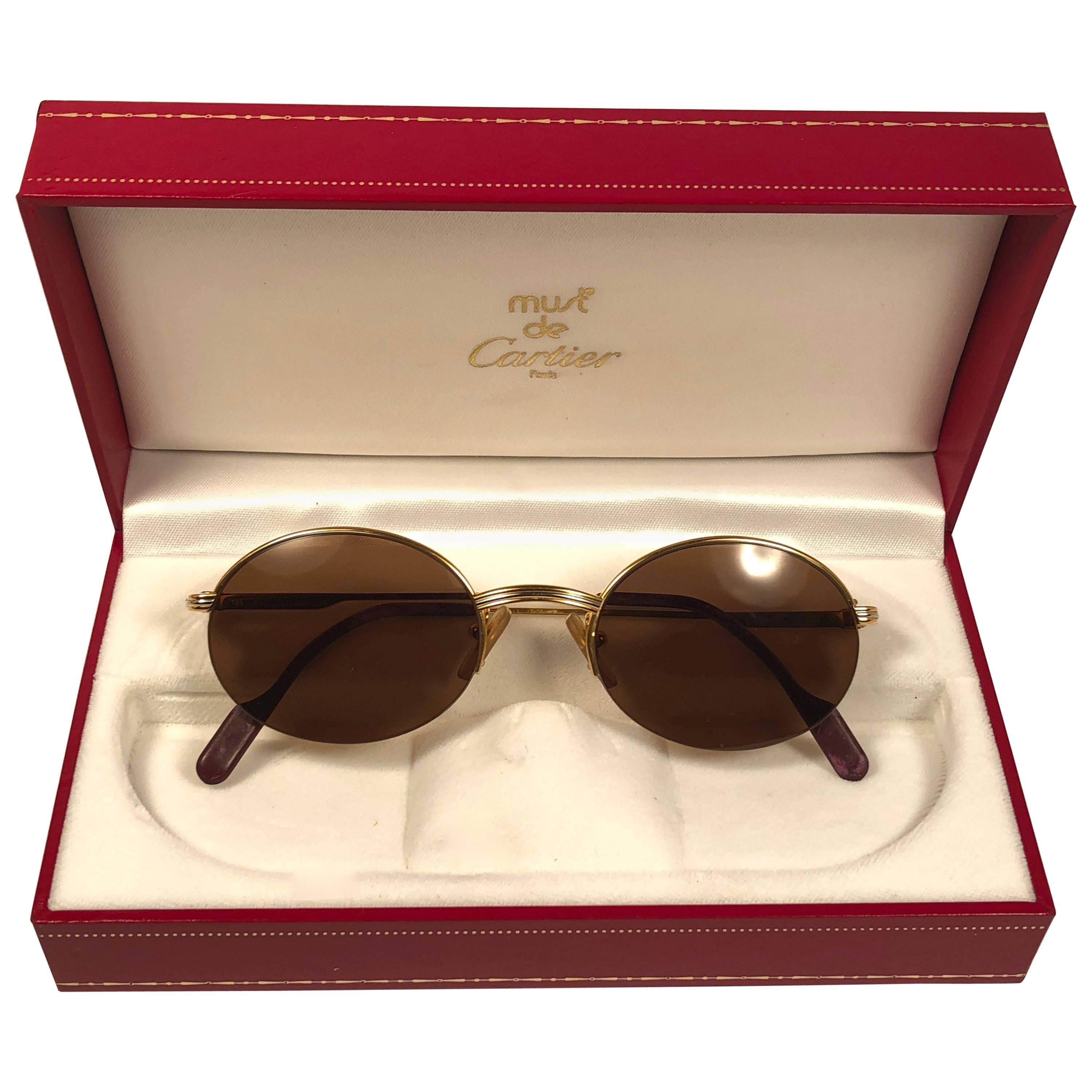 Mint Cartier Oval Gold Manhattan 49mm Frame18k Plated Sunglasses France