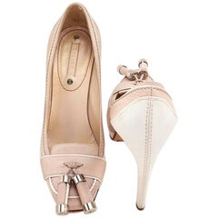 Céline - Chaussures à talons hauts en cuir rose pâle et blanc, taille 37