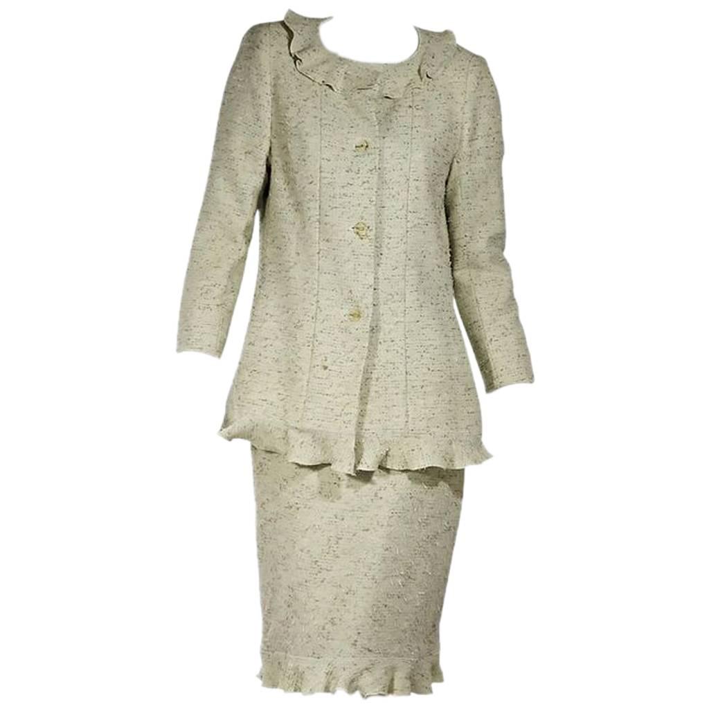 Light Green Chanel Tweed Skirt Suit Set