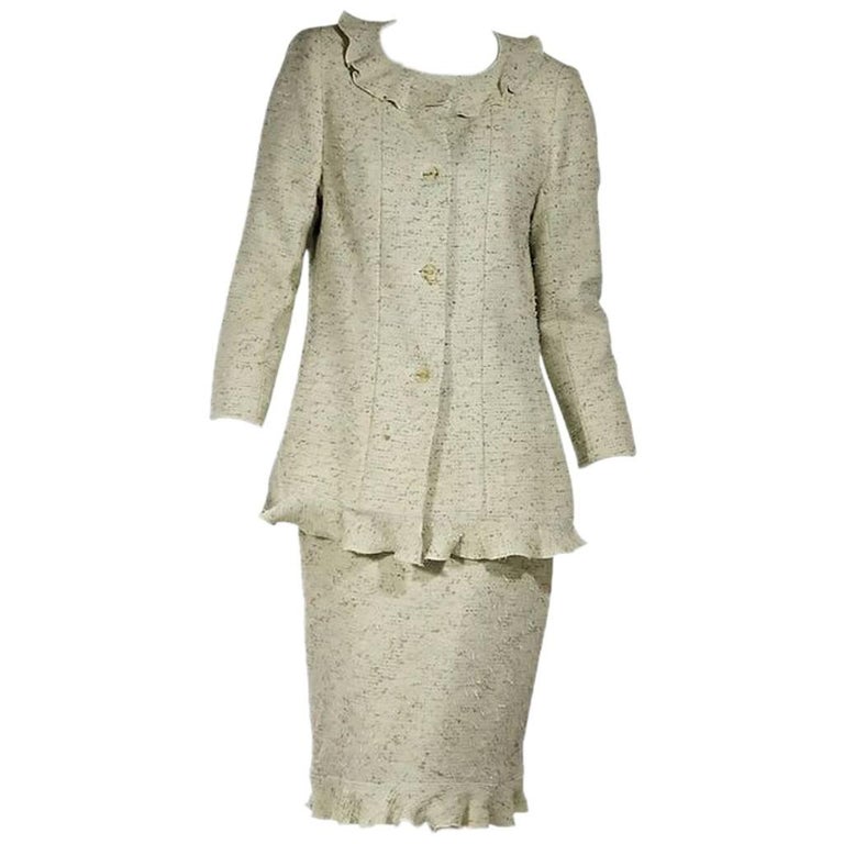 Light Green Chanel Tweed Skirt Suit Set at 1stDibs chanel tweed set