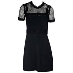 Used Black Elie Saab Mesh-Bodice Sheath Dress