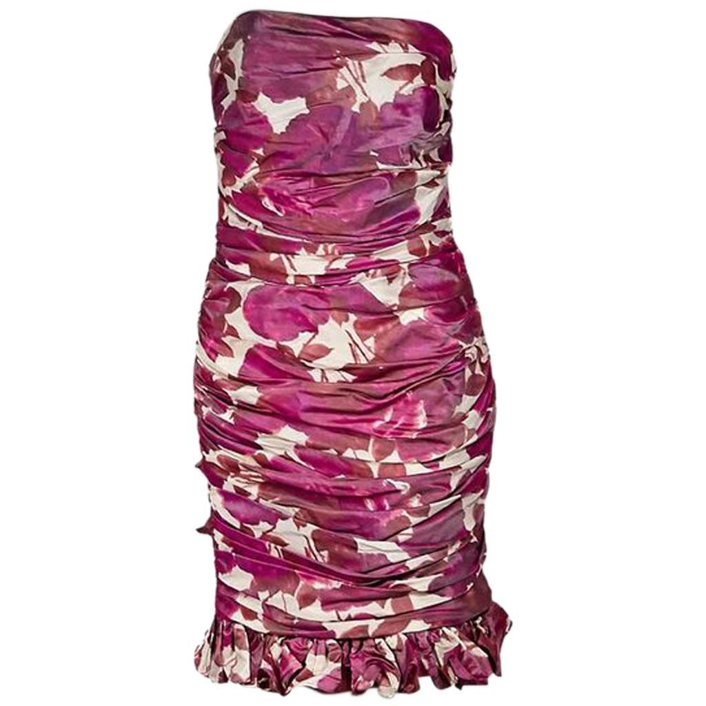 Multicolor Oscar de la Renta Floral Ruched Cocktail Dress