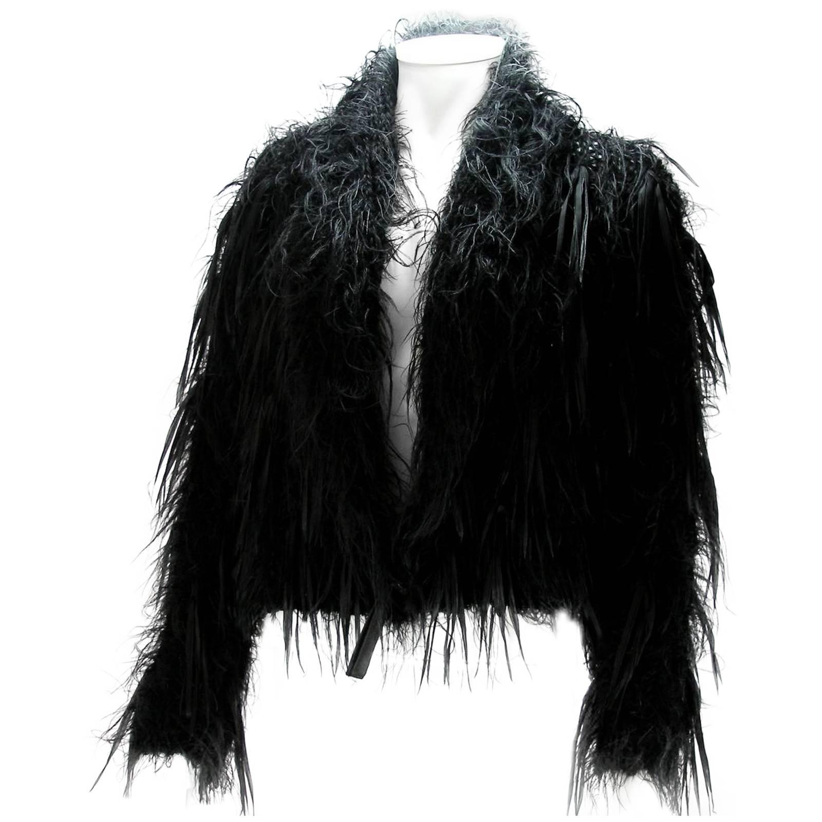 Issey Miyake Vintage Black Mohair and Ribbon Cardigan  For Sale