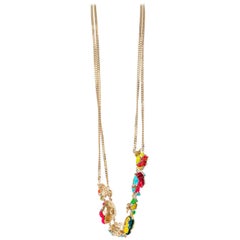 Roberto Cavalli Multicolored Floral Embellished Double Chain Necklace 