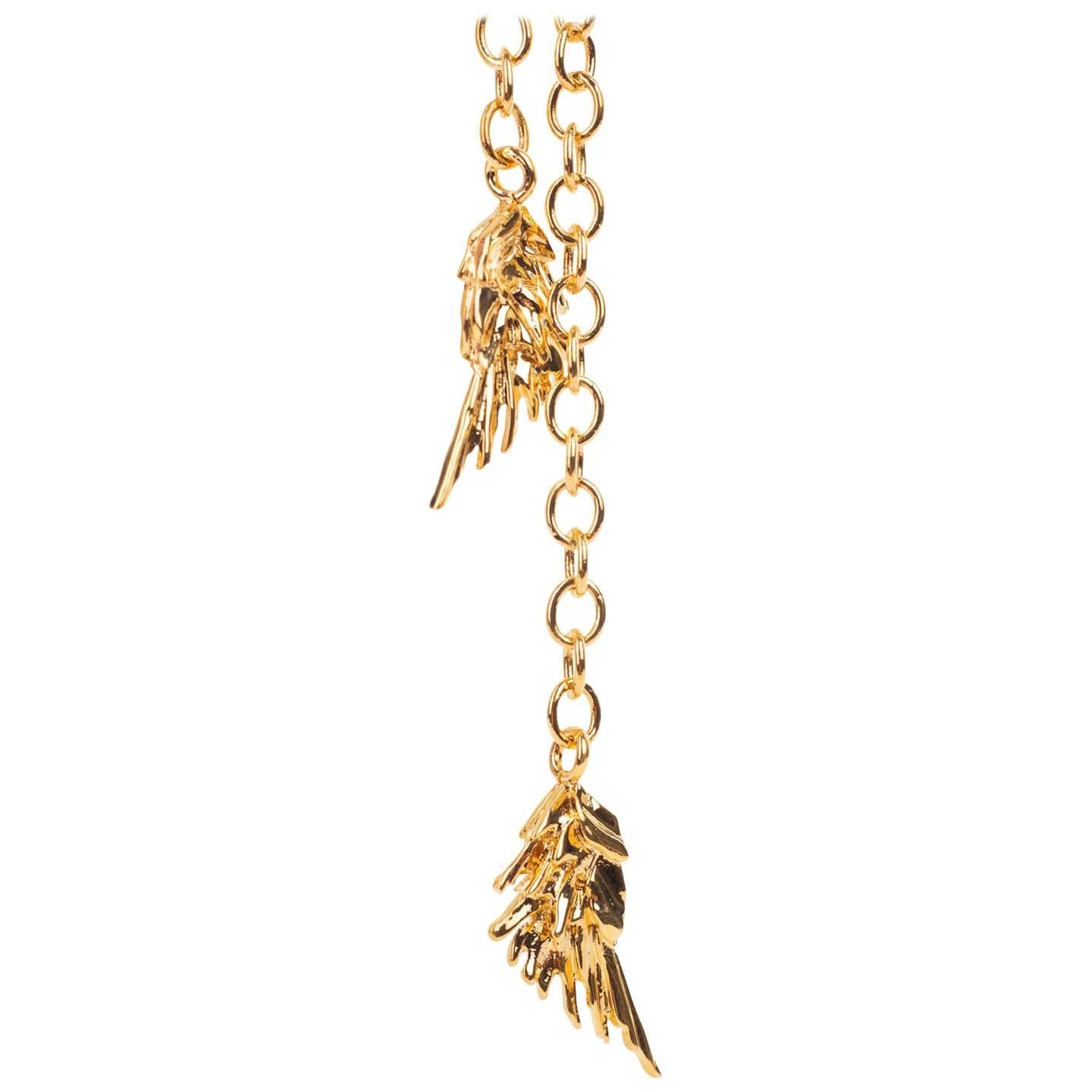 Roberto Cavalli Goldtone Chainmail Feather Charm Choker Necklace For Sale