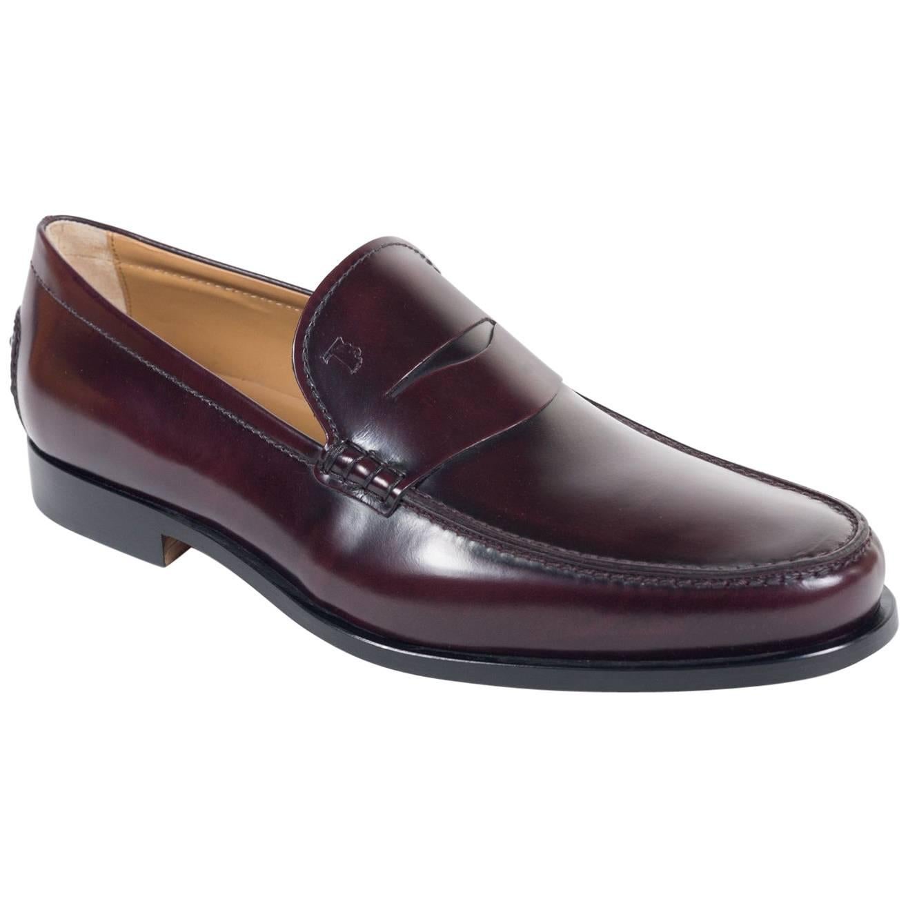 Tod's Men's Classic Burgundy Leather Penny Loafers