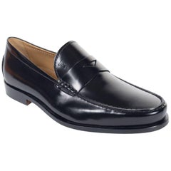 Tod's Mens Black Boston Polished Leather Penny Loafers 