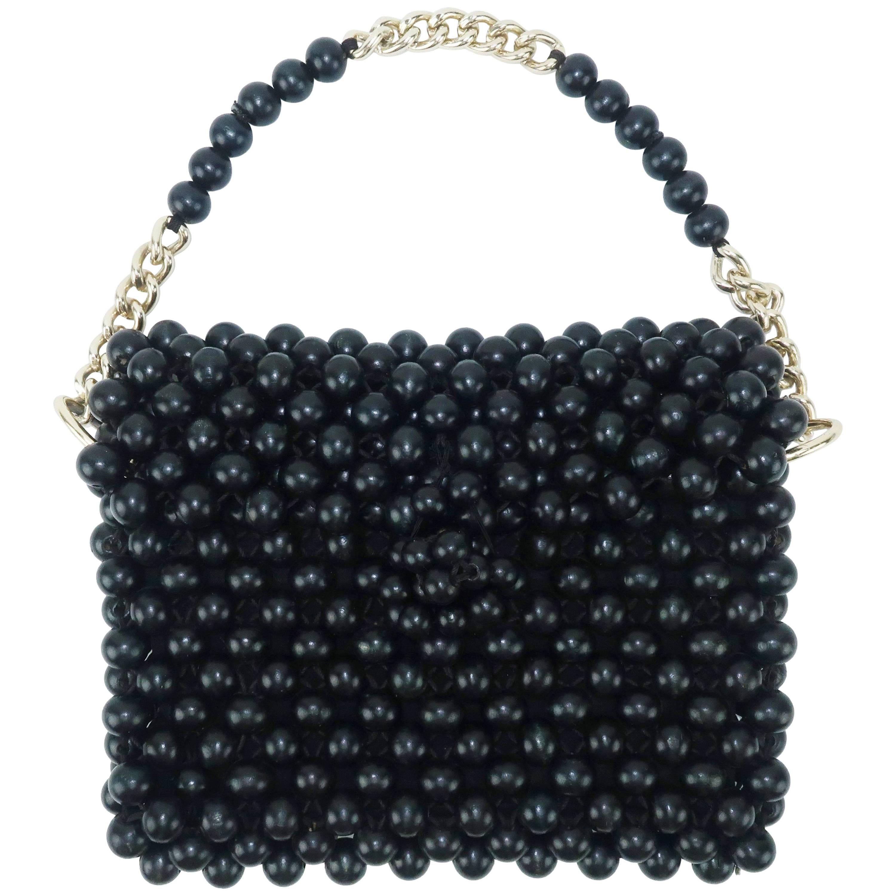 1960's Mod Black Wood Bead Handbag