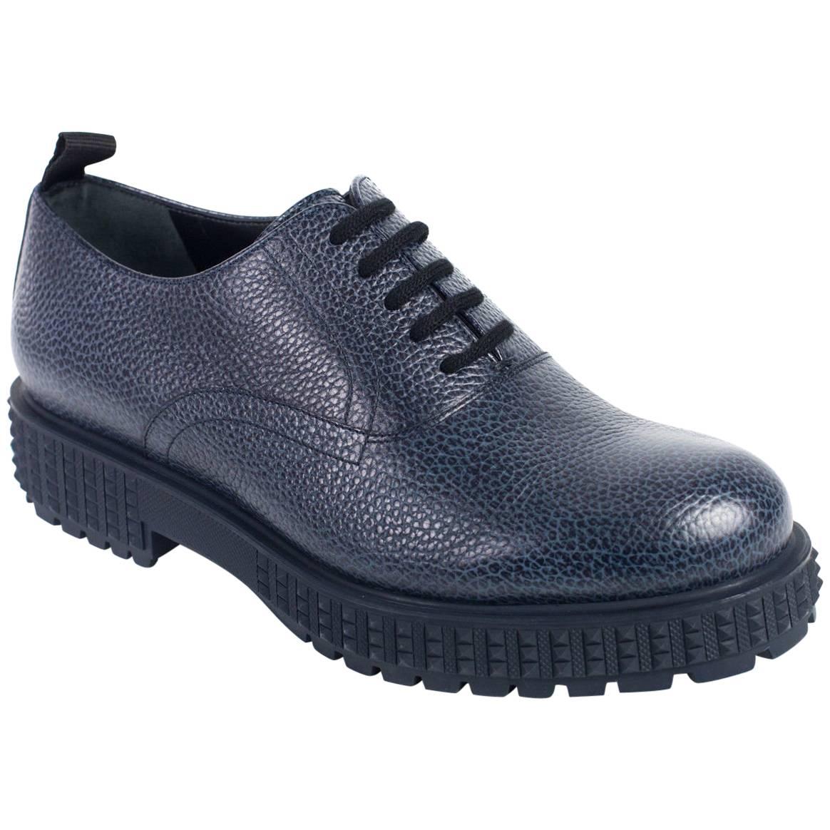 Valentino Men's Navy Leather Punky-Ch Derby Shoe For Sale