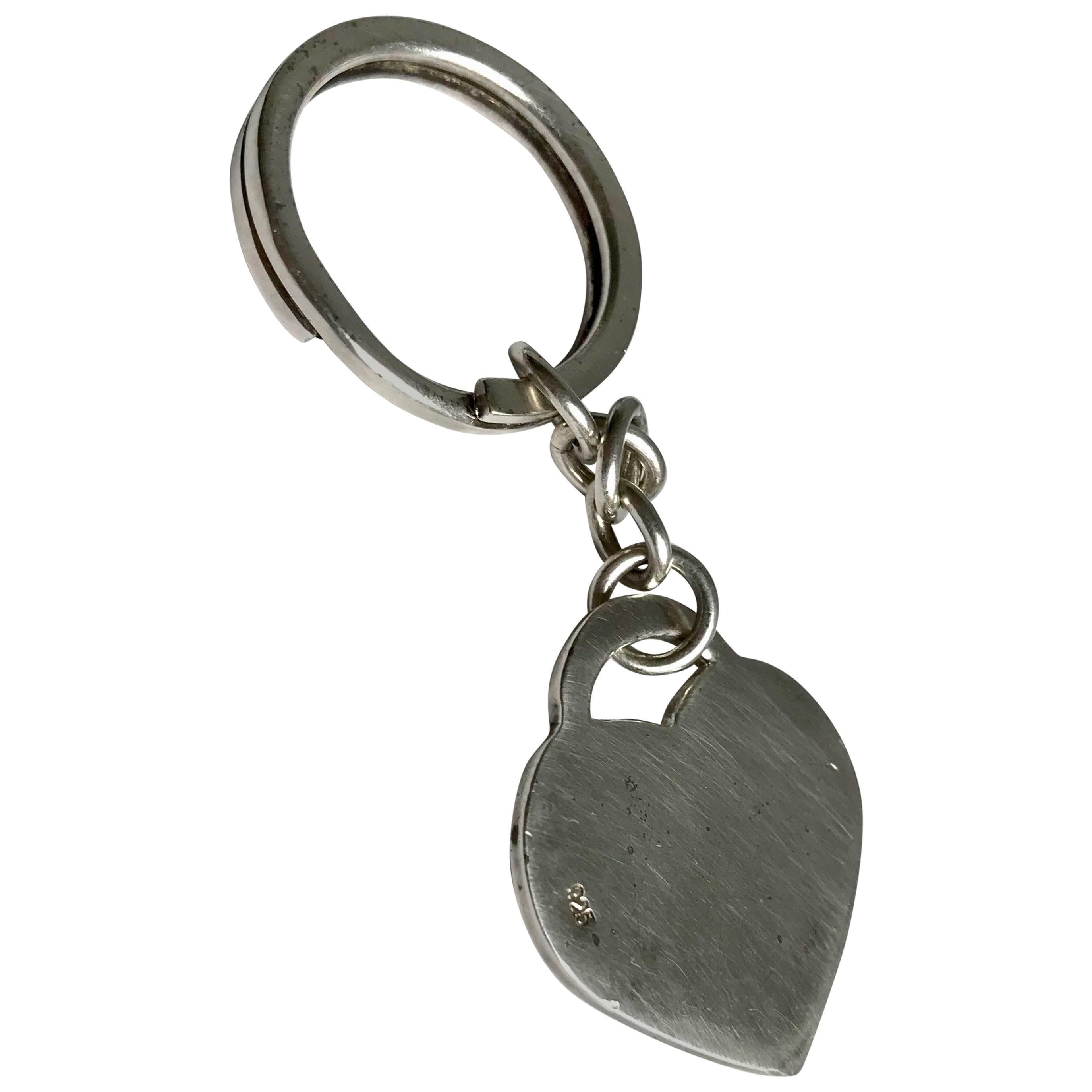 Sterling Silver Heart Keychain  For Sale