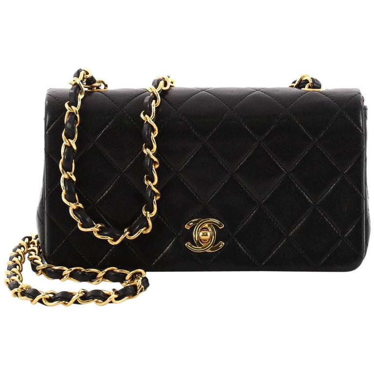 Chanel Full Flap Chain Shoulder Bag Clutch Black Quilted Lambskin L45
