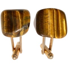 Vintage Gold Vermeil Organic Form Large Tigers Eye Cufflinks