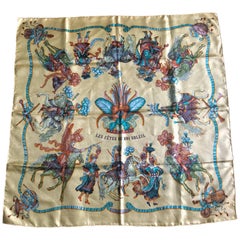 Vintage HERMES Carre silk scarf with yellow tone print. Les Fetes Du Roi Soleil.