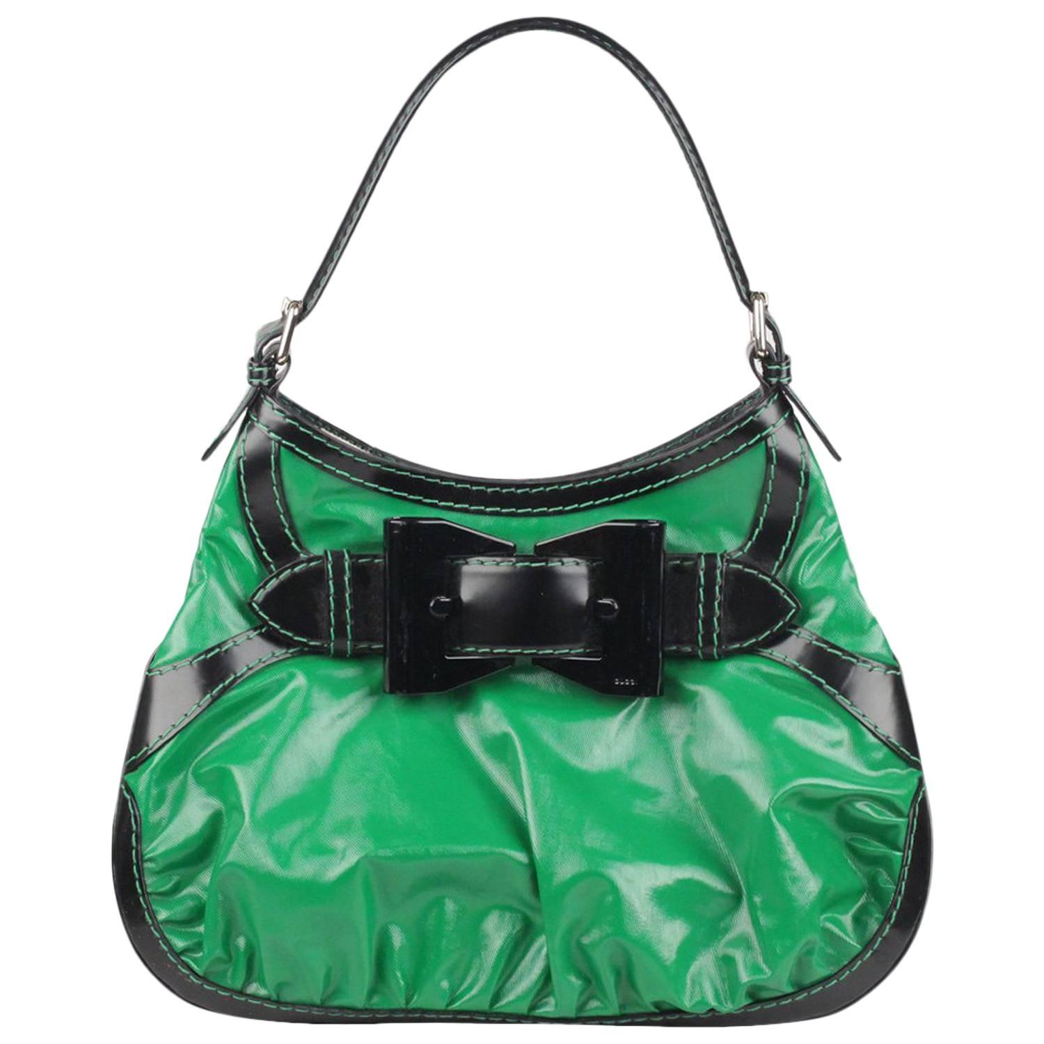 GUCCI Green and Black Dialux Coated Canvas Queen Hobo Bag