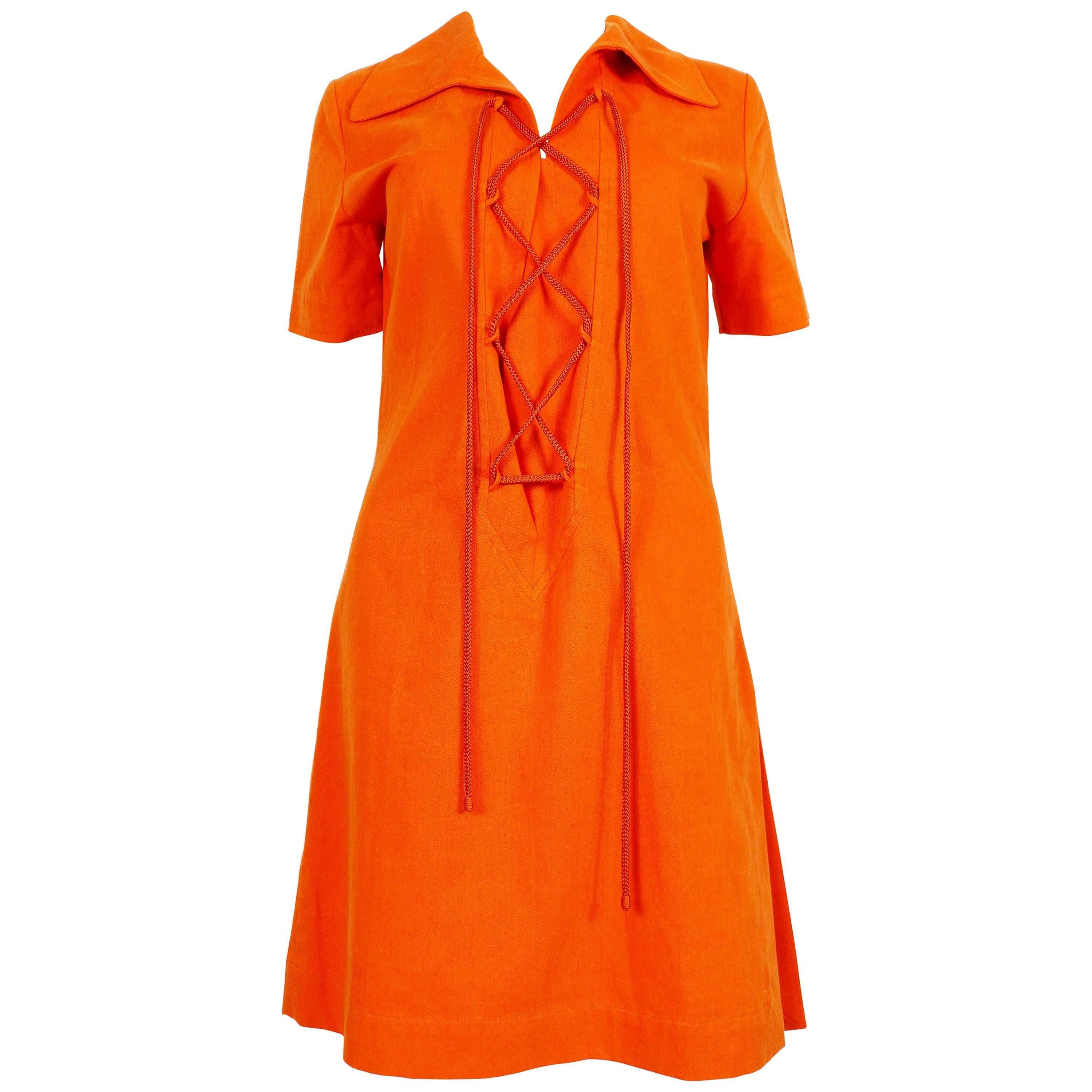 Yves Saint Laurent Rive Gauche YSL Vintage Orange Cotton Safari Dress