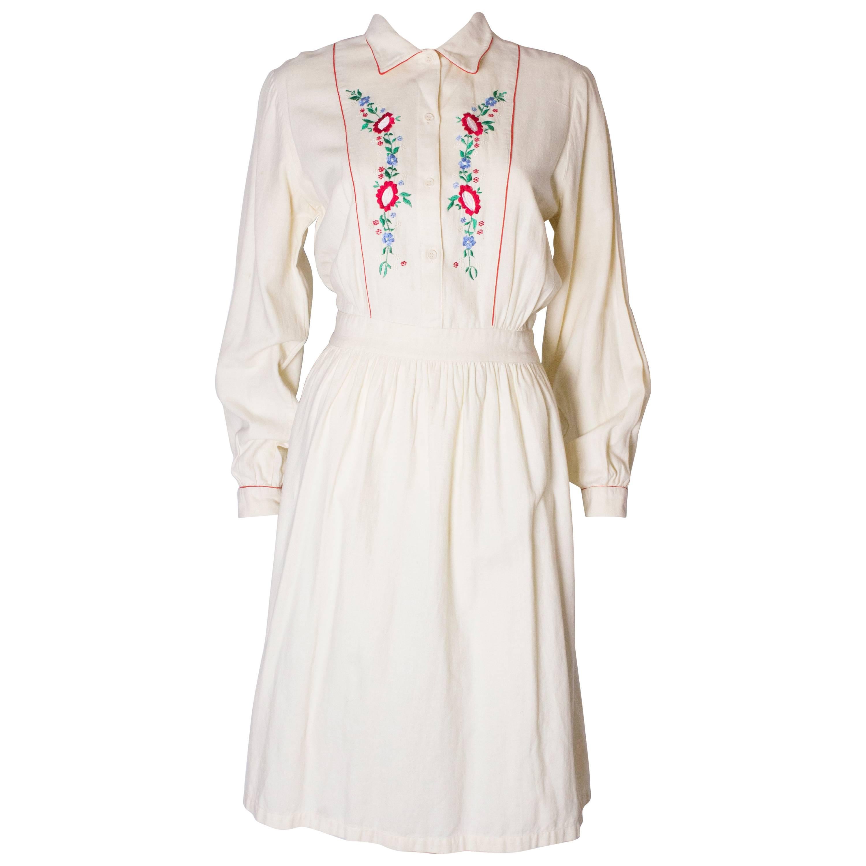A Vintage 1970s floral embroidered cotton day dress by Miss Selfridge 