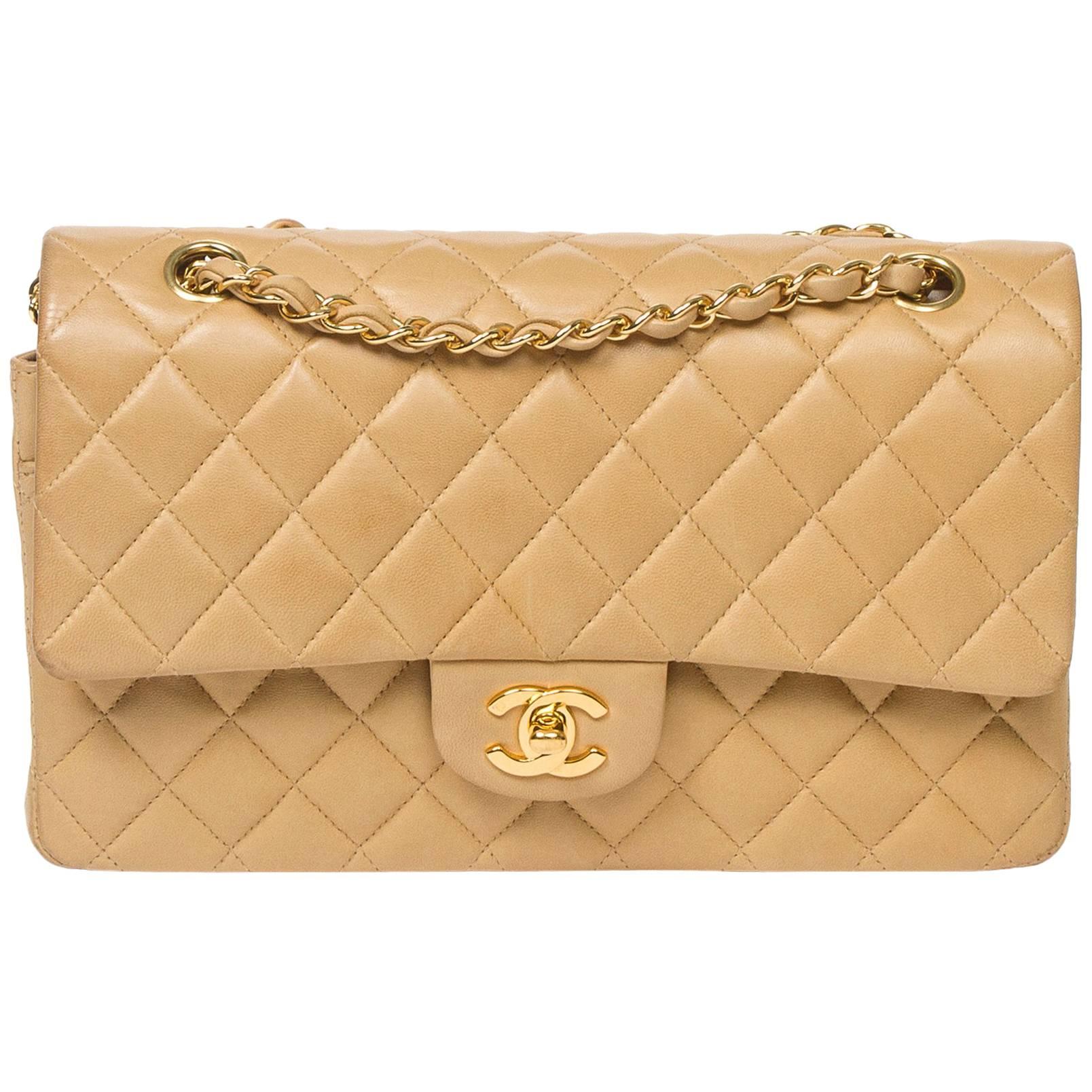 Shoulder bag Chanel Classic Double Flap in beige leather