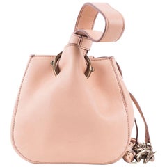 Roberto Cavalli Womens Small Beige Leather Tassel Wristlet Bucket Bag 